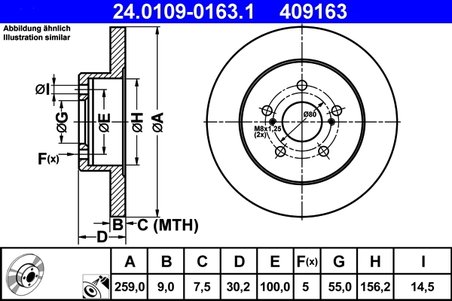 DISC FRANA ATE 24.0109-0163.1 - Compatibil cu LEXUS, SUBARU, TOYOTA