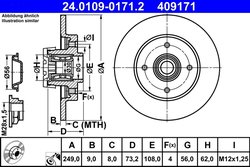 DISC FRANA ATE 24.0109-0171.2 - Compatibil cu CITROEN, DS, PEUGEOT