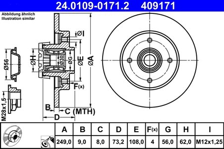 DISC FRANA ATE 24.0109-0171.2 - Compatibil cu CITROEN, DS, PEUGEOT