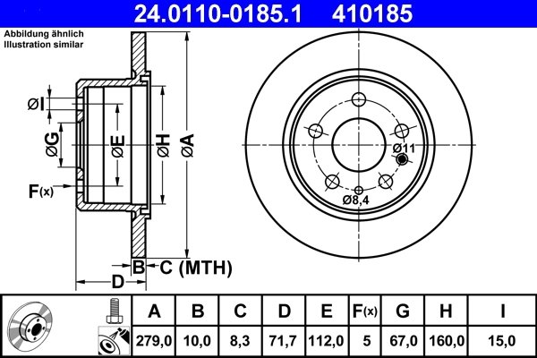 DISC FRANA ATE 24.0110-0185.1 - Compatibil cu MERCEDES-BENZ