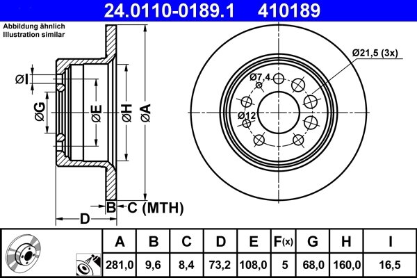 DISC FRANA ATE 24.0110-0189.1 - Compatibil cu VOLVO
