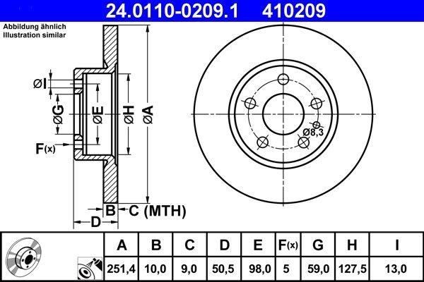 DISC FRANA ATE 24.0110-0209.1 - Compatibil cu ALFA ROMEO, FIAT, LANCIA