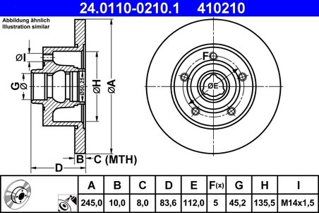 DISC FRANA ATE 24.0110-0210.1 - Compatibil cu AUDI