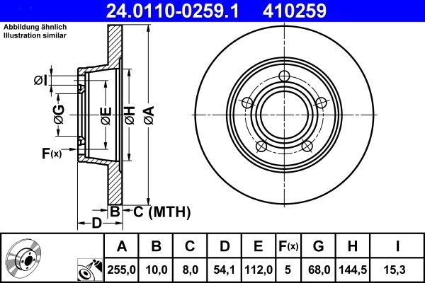DISC FRANA ATE 24.0110-0259.1 - Compatibil cu AUDI