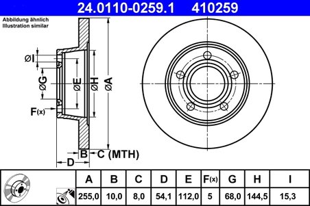 DISC FRANA ATE 24.0110-0259.1 - Compatibil cu AUDI