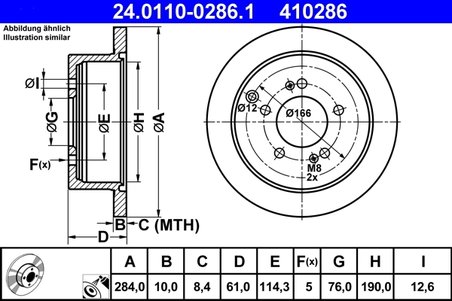 DISC FRANA ATE 24.0110-0286.1 - Compatibil cu HYUNDAI, KIA
