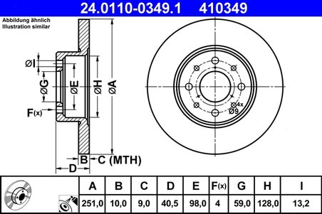 DISC FRANA ATE 24.0110-0349.1 - Compatibil cu ALFA ROMEO