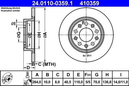 DISC FRANA ATE 24.0110-0359.1 - Compatibil cu ALFA ROMEO