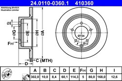 DISC FRANA ATE 24.0110-0360.1 - Compatibil cu CITROEN, MITSUBISHI, PEUGEOT