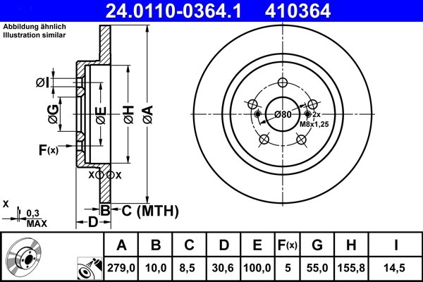 DISC FRANA ATE 24.0110-0364.1 - Compatibil cu LEXUS, TOYOTA