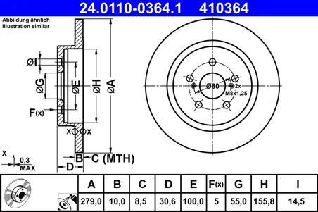 DISC FRANA ATE 24.0110-0364.1 - Compatibil cu LEXUS, TOYOTA