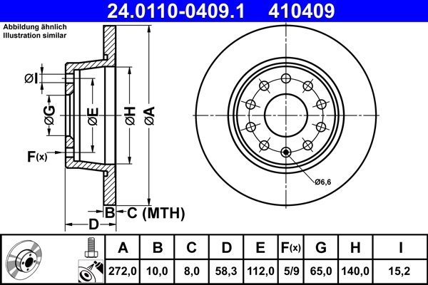 DISC FRANA ATE 24.0110-0409.1 - Compatibil cu AUDI, CUPRA, SEAT, SKODA, VW