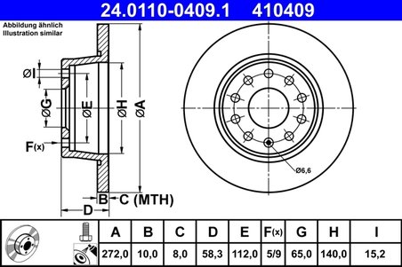 DISC FRANA ATE 24.0110-0409.1 - Compatibil cu AUDI, CUPRA, SEAT, SKODA, VW