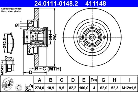 DISC FRANA ATE 24.0111-0148.2 - Compatibil cu RENAULT