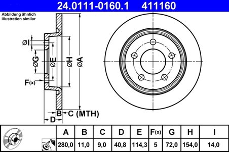 DISC FRANA ATE 24.0111-0160.1 - Compatibil cu MAZDA