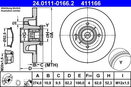 DISC FRANA ATE 24.0111-0166.2 - Compatibil cu RENAULT