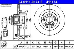 DISC FRANA ATE 24.0111-0174.2 - Compatibil cu RENAULT
