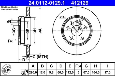 DISC FRANA ATE 24.0112-0129.1 - Compatibil cu MERCEDES-BENZ