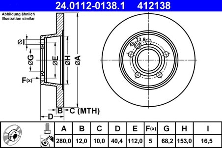 DISC FRANA ATE 24.0112-0138.1 - Compatibil cu VW
