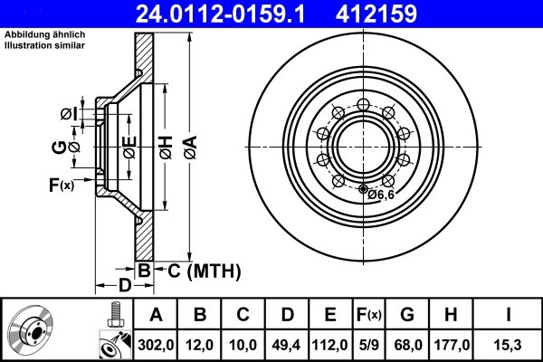 DISC FRANA ATE 24.0112-0159.1 - Compatibil cu AUDI