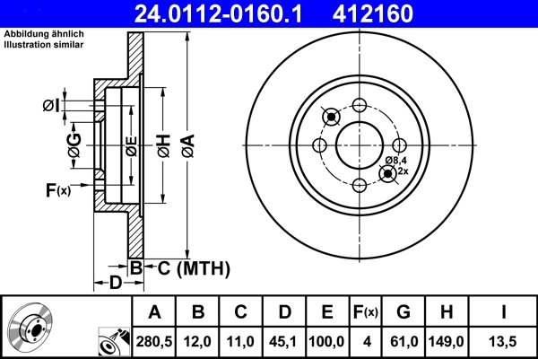 DISC FRANA ATE 24.0112-0160.1 - Compatibil cu RENAULT