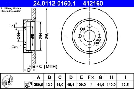 DISC FRANA ATE 24.0112-0160.1 - Compatibil cu RENAULT