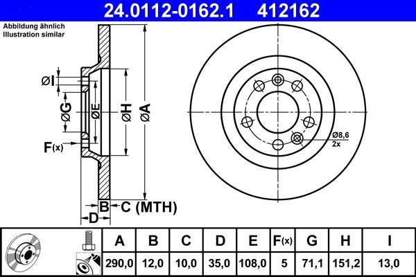DISC FRANA ATE 24.0112-0162.1 - Compatibil cu CITROEN, PEUGEOT