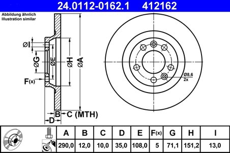 DISC FRANA ATE 24.0112-0162.1 - Compatibil cu CITROEN, PEUGEOT