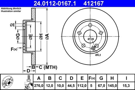 DISC FRANA ATE 24.0112-0167.1 - Compatibil cu MERCEDES-BENZ