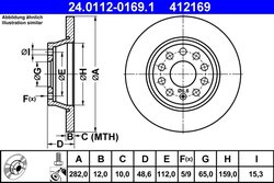 DISC FRANA ATE 24.0112-0169.1 - Compatibil cu AUDI, SEAT, SKODA, VW