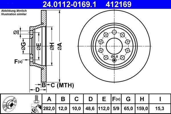 DISC FRANA ATE 24.0112-0169.1 - Compatibil cu AUDI, SEAT, SKODA, VW