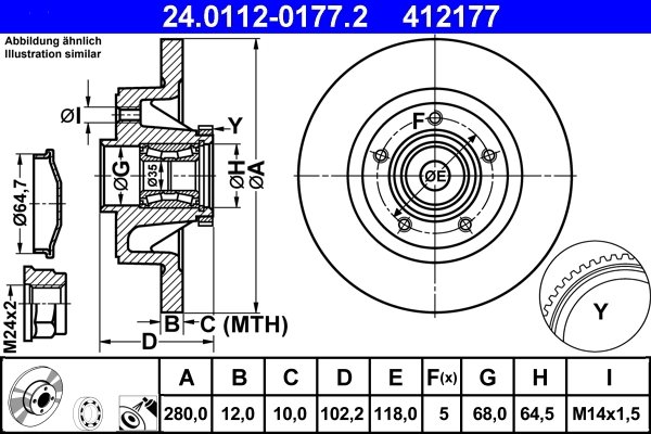 DISC FRANA ATE 24.0112-0177.2 - Compatibil cu NISSAN, OPEL, RENAULT, VAUXHALL