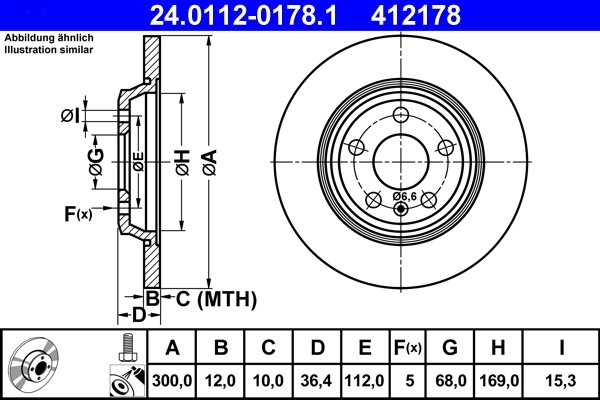 DISC FRANA ATE 24.0112-0178.1 - Compatibil cu AUDI