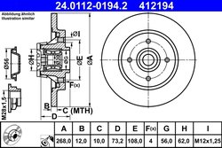 DISC FRANA ATE 24.0112-0194.2 - Compatibil cu CITROEN, DS, PEUGEOT