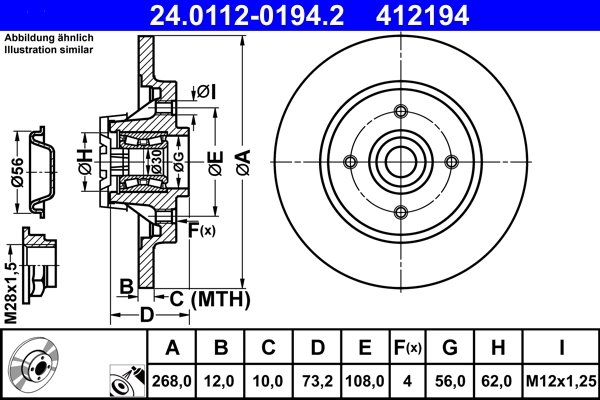 DISC FRANA ATE 24.0112-0194.2 - Compatibil cu CITROEN, DS, PEUGEOT