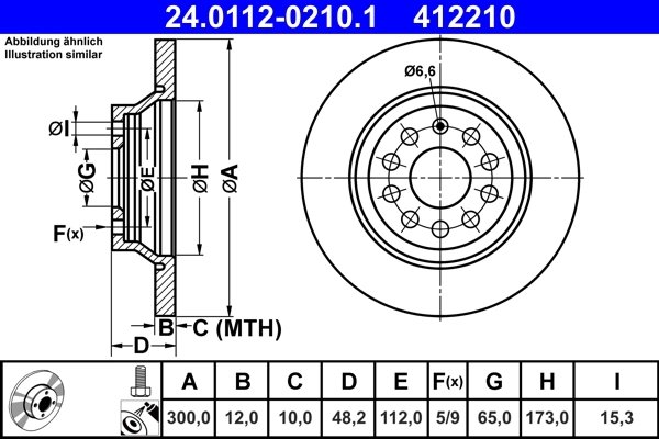 DISC FRANA ATE 24.0112-0210.1 - Compatibil cu AUDI, FORD, SEAT, SKODA, VW