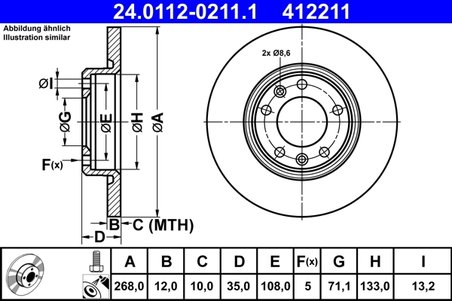 DISC FRANA ATE 24.0112-0211.1 - Compatibil cu CITROEN, DS, OPEL, PEUGEOT, TOYOTA, VAUXHALL