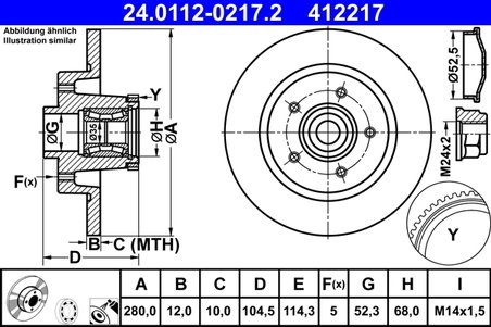DISC FRANA ATE 24.0112-0217.2 - Compatibil cu FIAT, NISSAN, OPEL, RENAULT, VAUXHALL