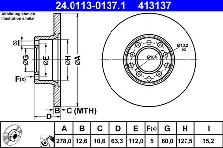 DISC FRANA ATE 24.0113-0137.1 - Compatibil cu MERCEDES-BENZ