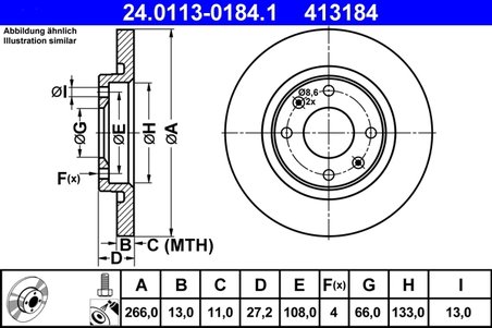 DISC FRANA ATE 24.0113-0184.1 - Compatibil cu CITROEN, PEUGEOT