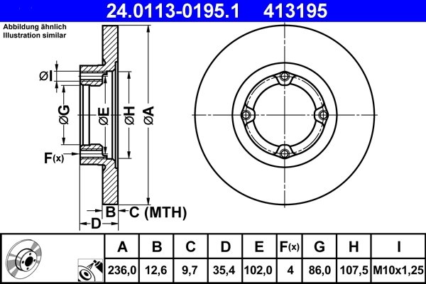DISC FRANA ATE 24.0113-0195.1 - Compatibil cu CHEVROLET, DAEWOO