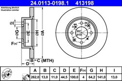 DISC FRANA ATE 24.0113-0198.1 - Compatibil cu MG, ROVER