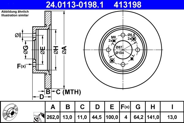 DISC FRANA ATE 24.0113-0198.1 - Compatibil cu MG, ROVER