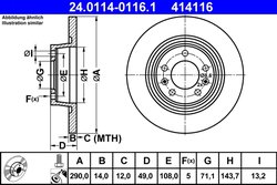 DISC FRANA ATE 24.0114-0116.1 - Compatibil cu CITROEN, FIAT, PEUGEOT, TOYOTA