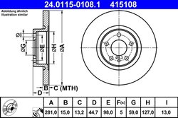 DISC FRANA ATE 24.0115-0108.1 - Compatibil cu ALFA ROMEO