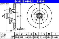 DISC FRANA ATE 24.0116-0104.1 - Compatibil cu VW