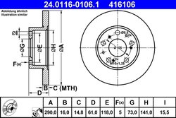 DISC FRANA ATE 24.0116-0106.1 - Compatibil cu CITROEN, FIAT, PEUGEOT