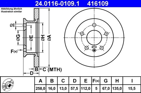 DISC FRANA ATE 24.0116-0109.1 - Compatibil cu VW