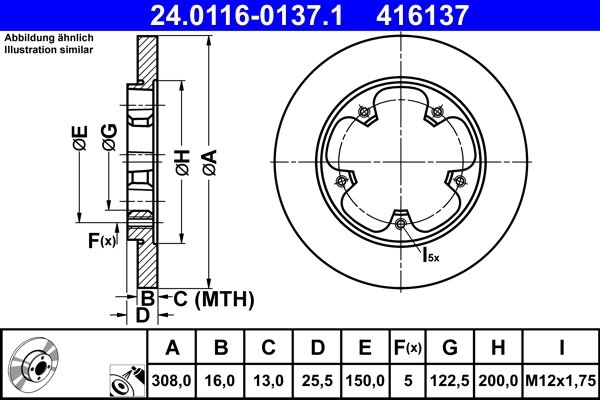 DISC FRANA ATE 24.0116-0137.1 - Compatibil cu FORD