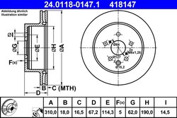 DISC FRANA ATE 24.0118-0147.1 - Compatibil cu LEXUS, TOYOTA